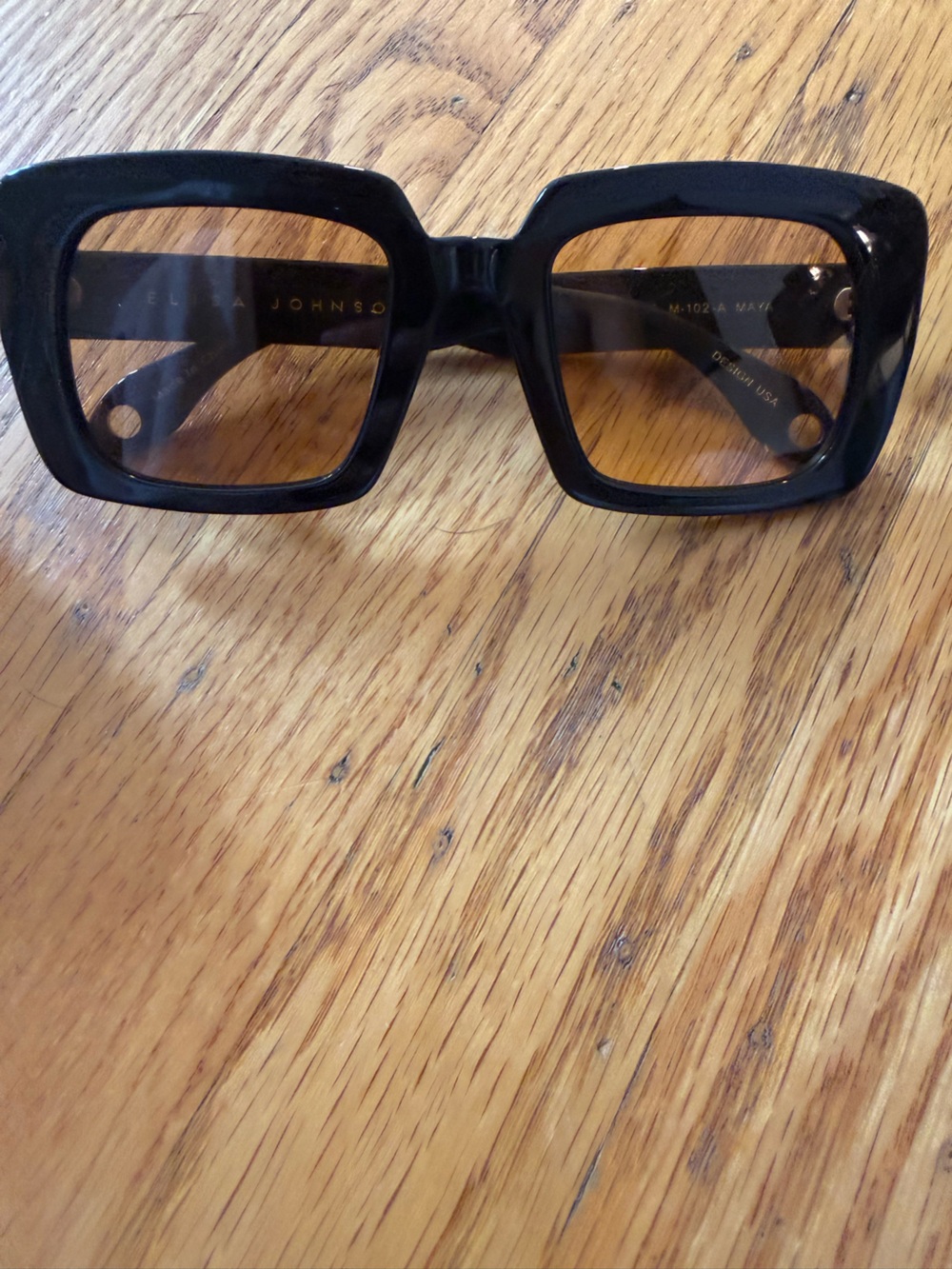 Elisa Johnson Jane Gloss in Black with Amber/Orange Lens Sunglasses NWT